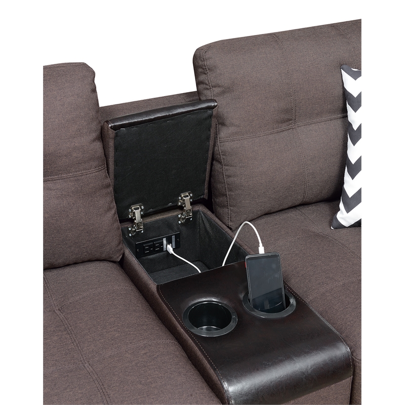 Pemberly Row 2 Piece Fabric Sofa Set with USB Console in Dark Coffee