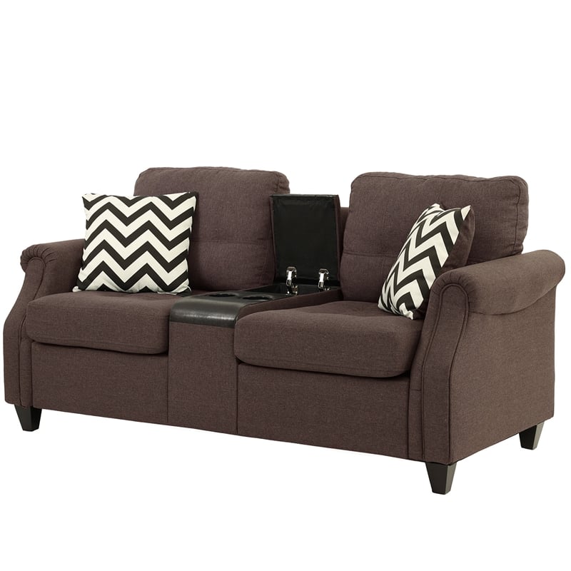 Pemberly Row 2 Piece Fabric Sofa Set with USB Console in Dark Coffee