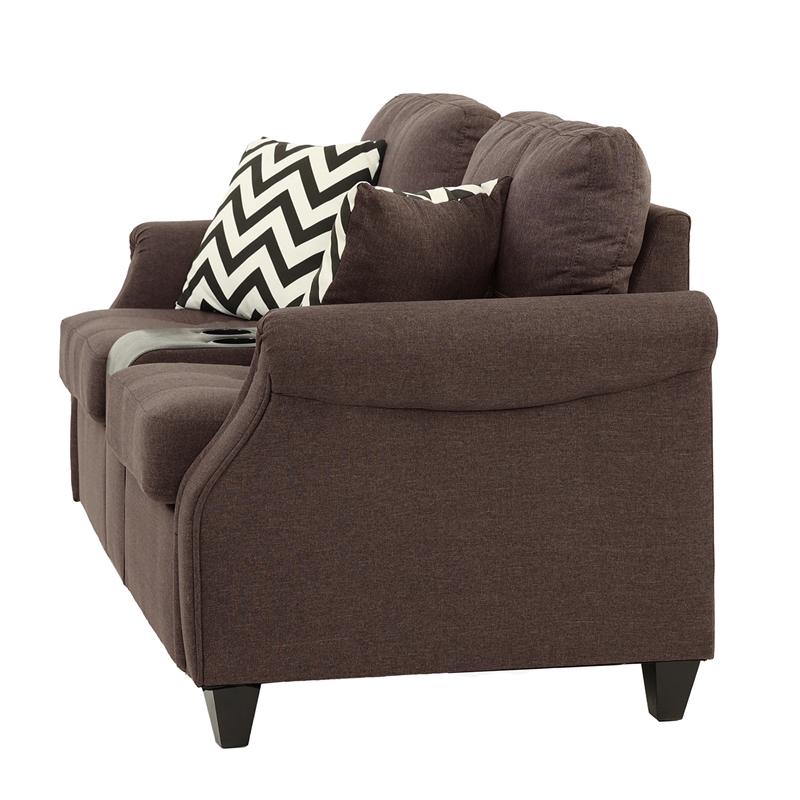 Pemberly Row 2 Piece Fabric Sofa Set with USB Console in Dark Coffee