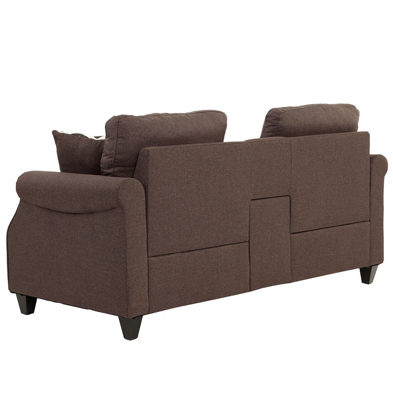 Pemberly Row 2 Piece Fabric Sofa Set with USB Console in Dark Coffee