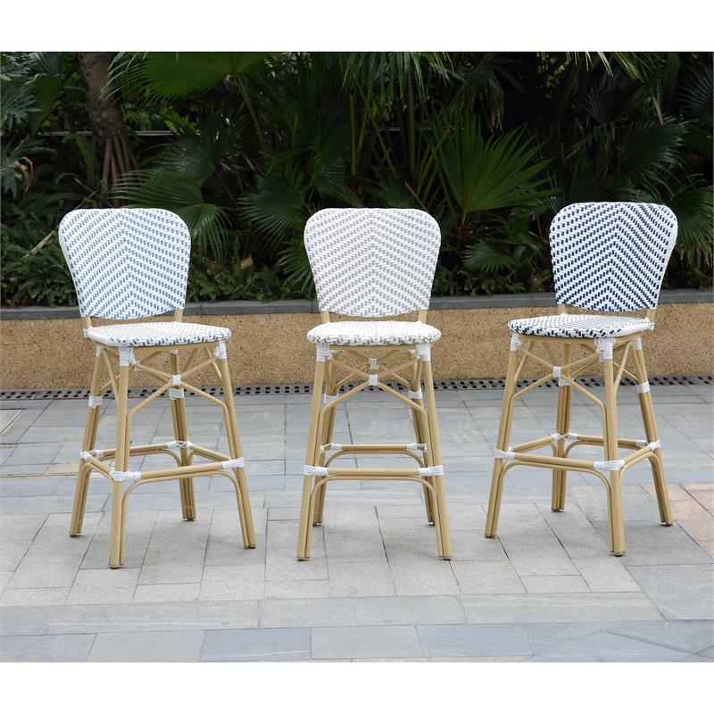 Pemberly Row Modern Aluminum Patio Bar Chair in Gray (Set of 2)