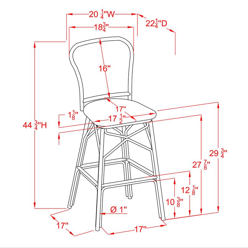 Pemberly Row Modern Aluminum Patio Bar Chair in Gray (Set of 2)
