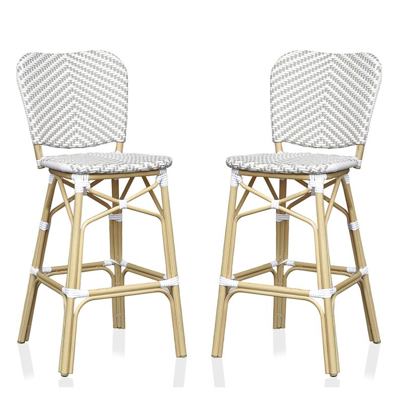 Pemberly Row Modern Aluminum Patio Bar Chair in Gray (Set of 2)