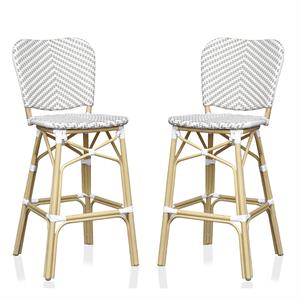Pemberly Row Modern Aluminum Patio Bar Chair in Gray (Set of 2)