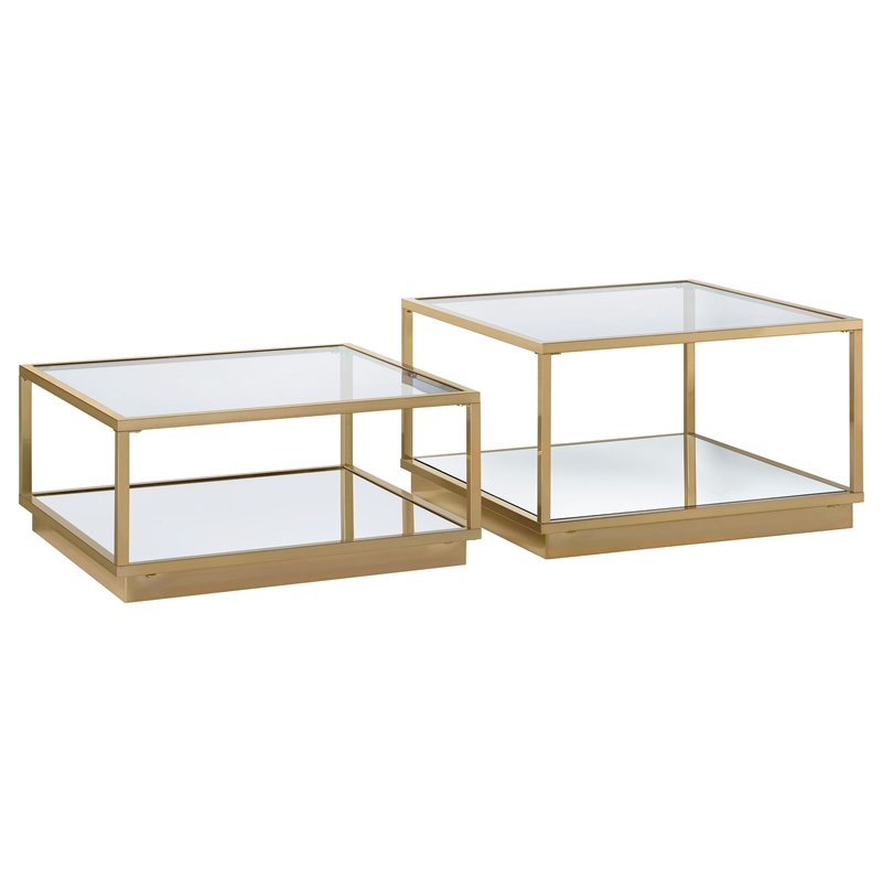Pemberly Row 2-Piece Square Glass Top Occasional Set in Gold