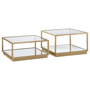 Pemberly Row 2-Piece Square Glass Top Occasional Set in Gold
