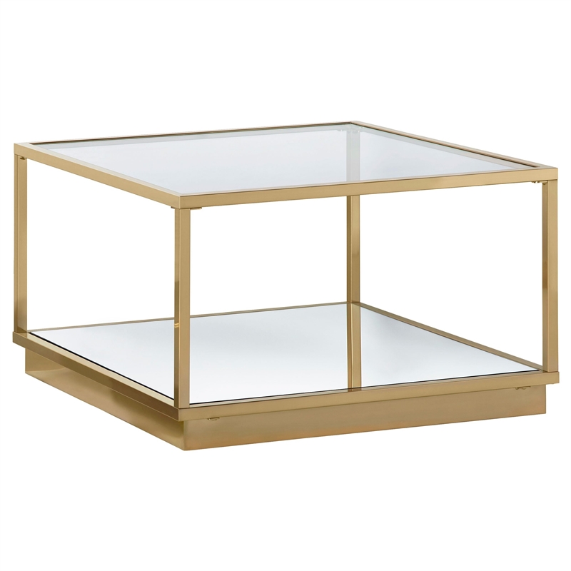 Pemberly Row 2-Piece Square Glass Top Occasional Set in Gold