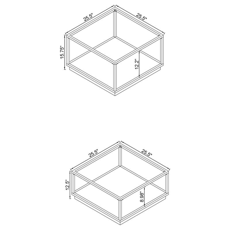 Pemberly Row 2-Piece Square Glass Top Occasional Set in Gold