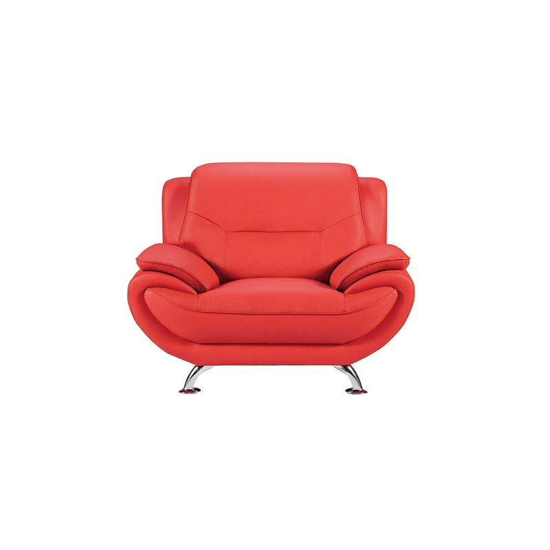 Pemberly Row Contemporary Red Color Chair With Faux and Leather