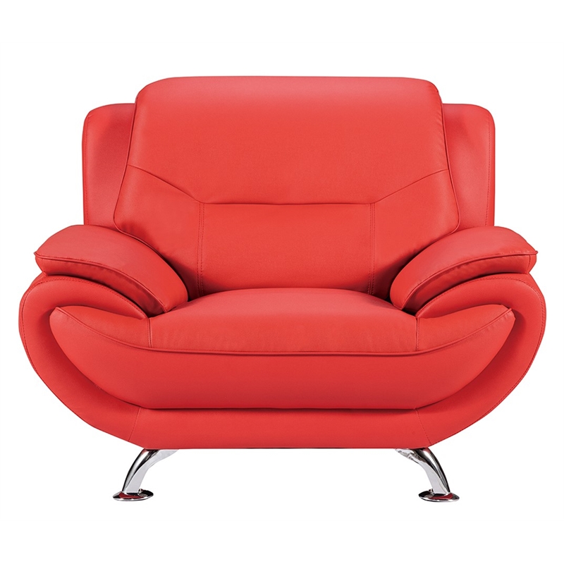 Pemberly Row Contemporary Red Color Chair With Faux and Leather