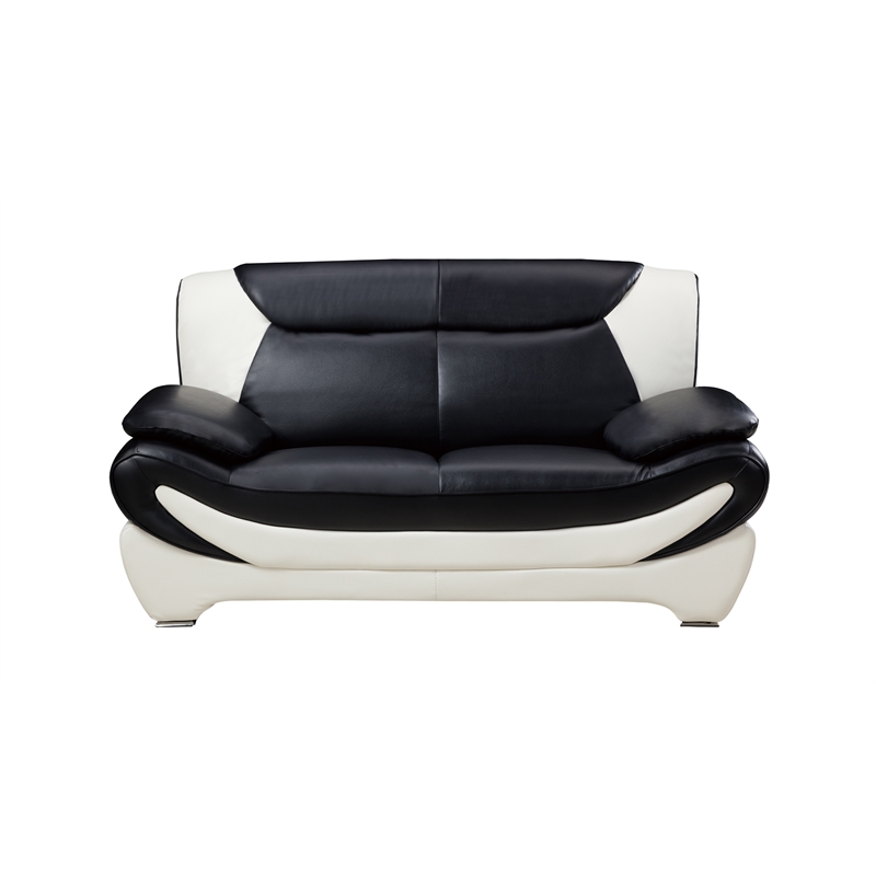Pemberly Row Black and White Color With Faux Leather Loveseat