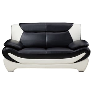 Pemberly Row Black and White Color With Faux Leather Loveseat