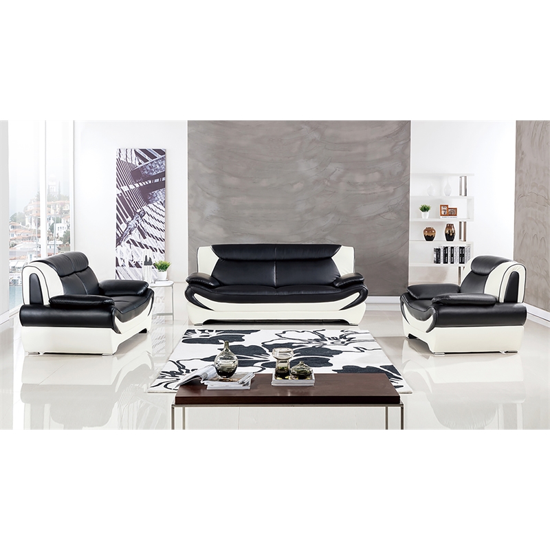 Pemberly Row Black and White Color With Faux Leather Loveseat