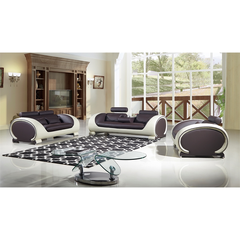 Pemberly Row Dark Chocolate (Brown) and Cream Color With Faux Leather Loveseat