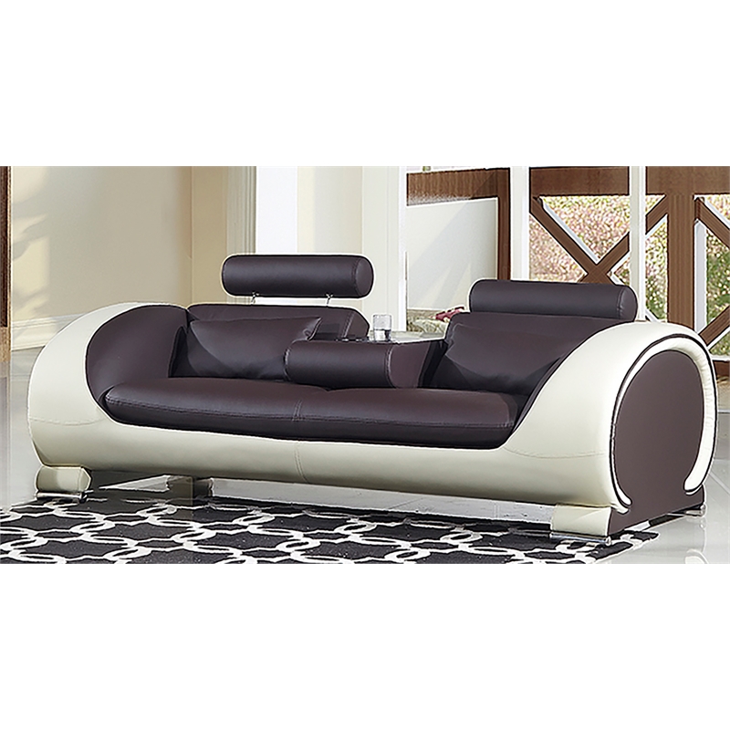 Pemberly Row Dark Chocolate (Brown) and Cream Color With Faux Leather Sofa