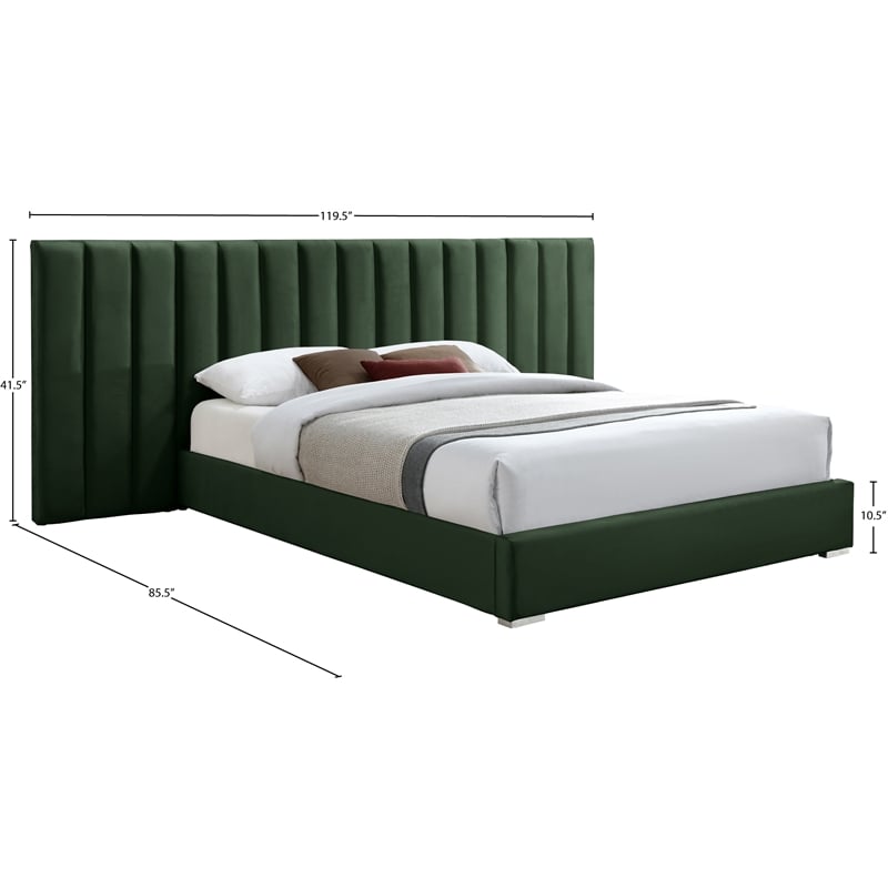Pemberly Row Modern / Contemporary Green Finish Velvet King Bed