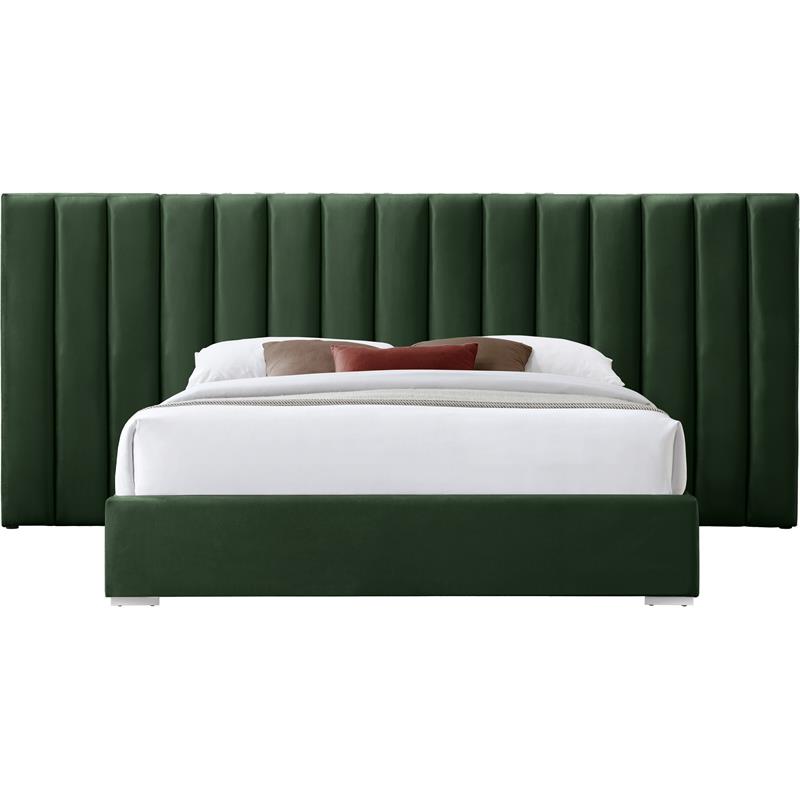 Pemberly Row Modern / Contemporary Green Finish Velvet King Bed
