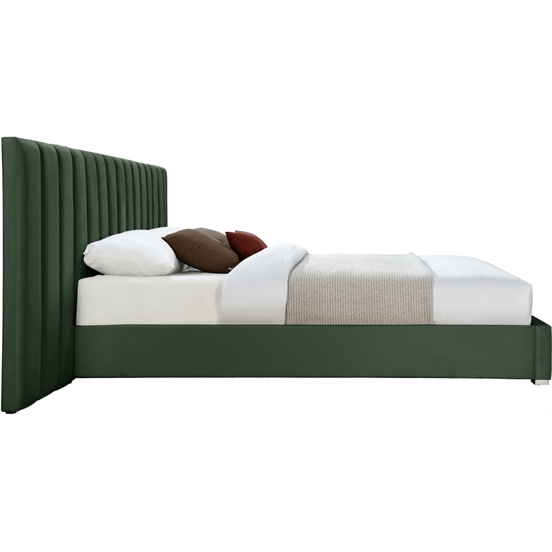 Pemberly Row Modern / Contemporary Green Finish Velvet King Bed
