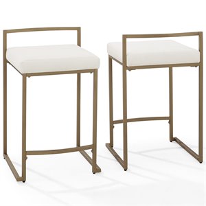 Pemberly Row 24.25&quot Velvet/Metal Counter Stool in Gold (Set of 2)