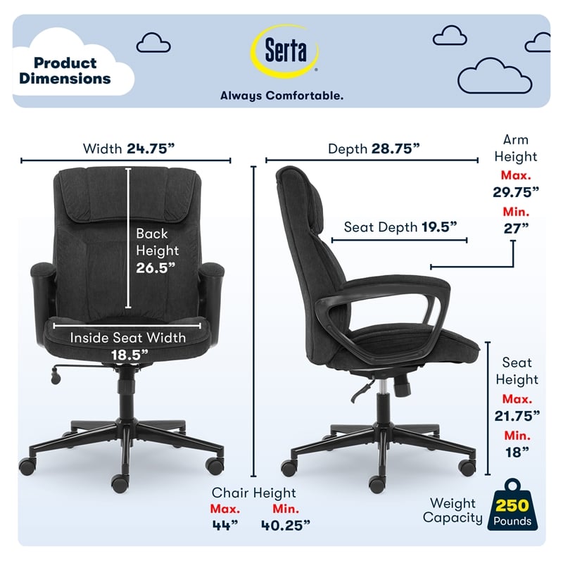 Pemberly Row Microfiber Office Chair with Headrest Pillow Charcoal Gray
