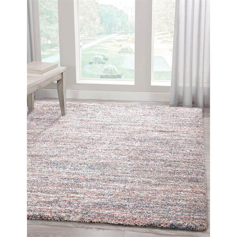 Pemberly Row Modern / Contemporary Shag Ivory/Multi Striped Area Rug