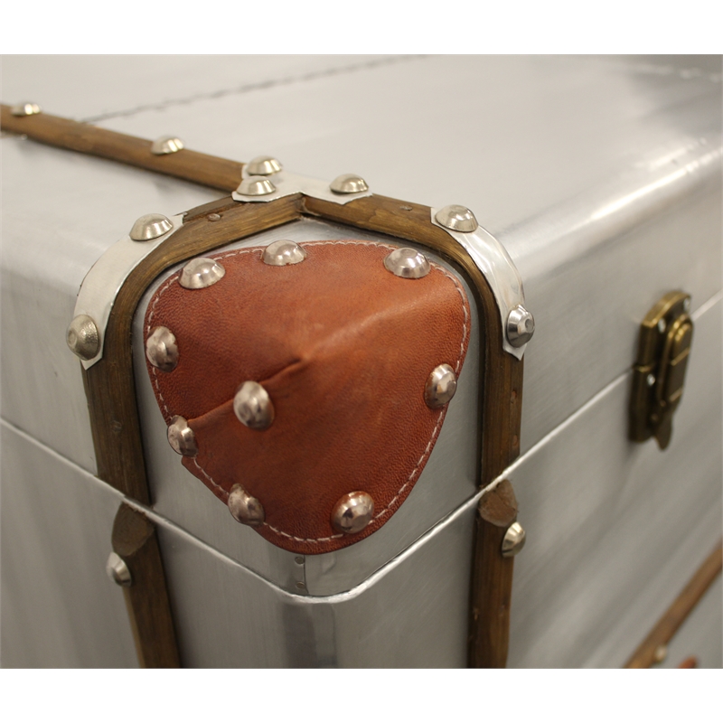 Pemberly Row 4-Drawer Chest Lift Top & Leather Accents Wood w/ Aluminum Cladding