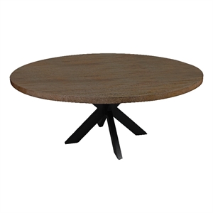 Pemberly Row Felix Solid Wood 60&quot Round Dining Table w/ Cast Iron Legs - Natural