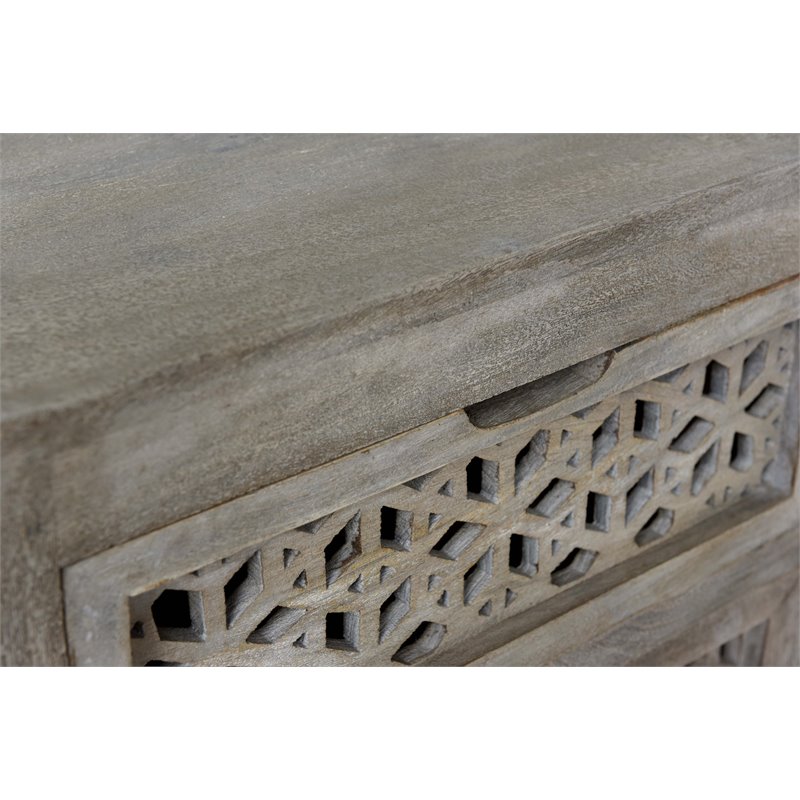 Pemberly Row Solid Wood 5 Drawer Hand-Carved Tall Chest in Gray
