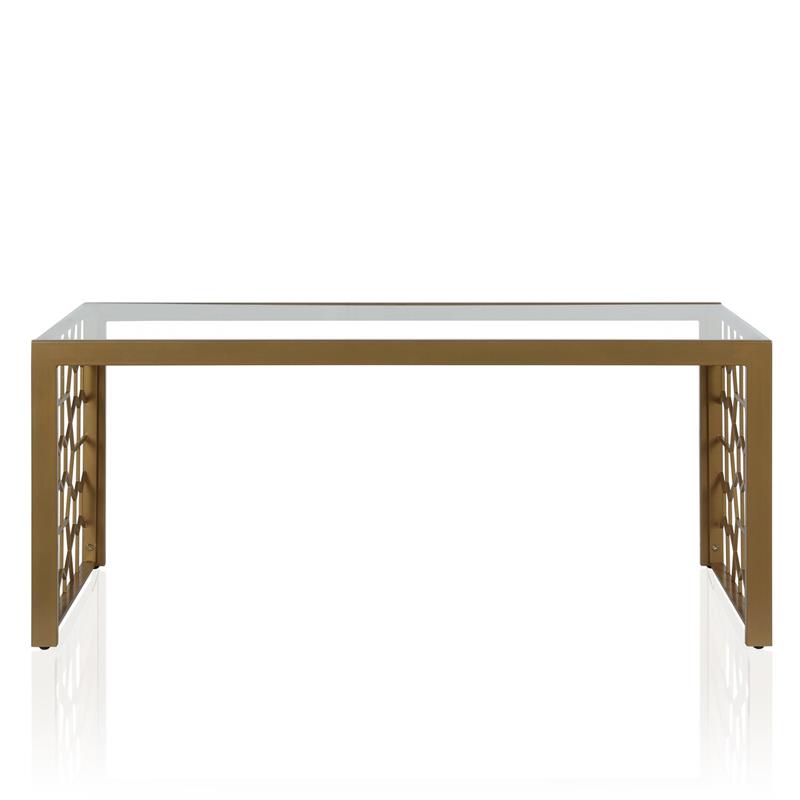 Pemberly Row Modern Glass Top Coffee Table Brass in Tempered Glass