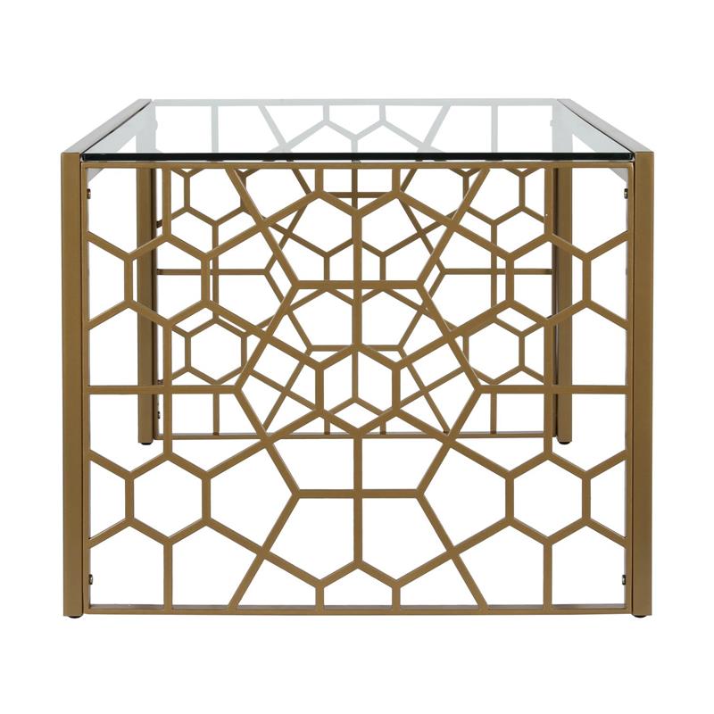 Pemberly Row Modern Glass Top Coffee Table Brass in Tempered Glass