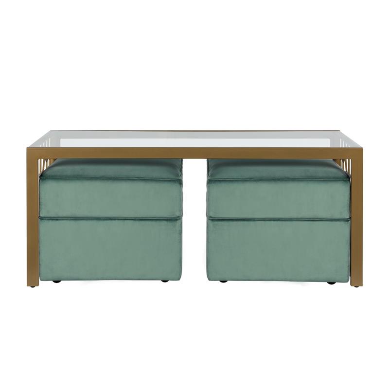 Pemberly Row Modern Glass Top Coffee Table Brass in Tempered Glass