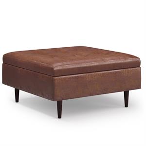 Pemberly Row 38&quotW Large Coffee Table Ottoman - Saddle Brown Faux Leather