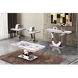 Pemberly Row White Marble 4pc Coffee Table Set w/ Silver Stainless Steel Base