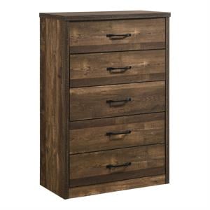 Pemberly Row Contemporary Rustic Wood 5-Drawer Chest in Walnut