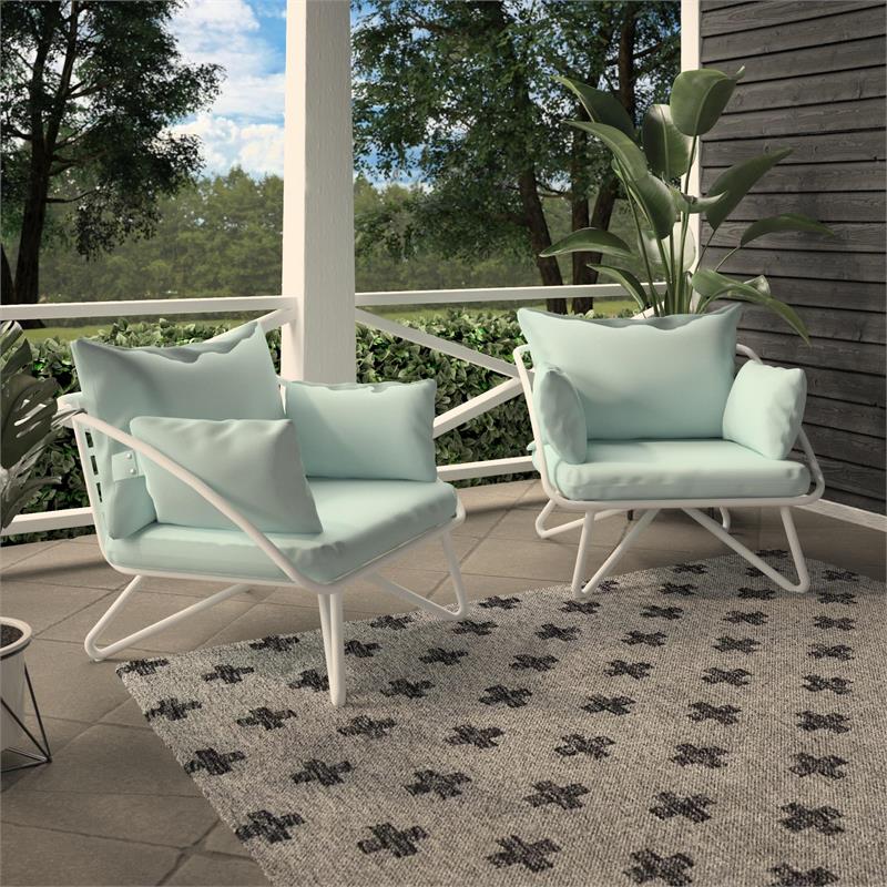 Pemberly Row Collection Teddi Lounge Chairs 2-piece in Aqua Haze