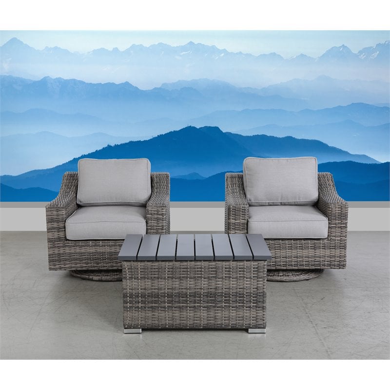 Pemberly Row 3-Piece Wicker Swivel Rocker Sectional Set in Gray