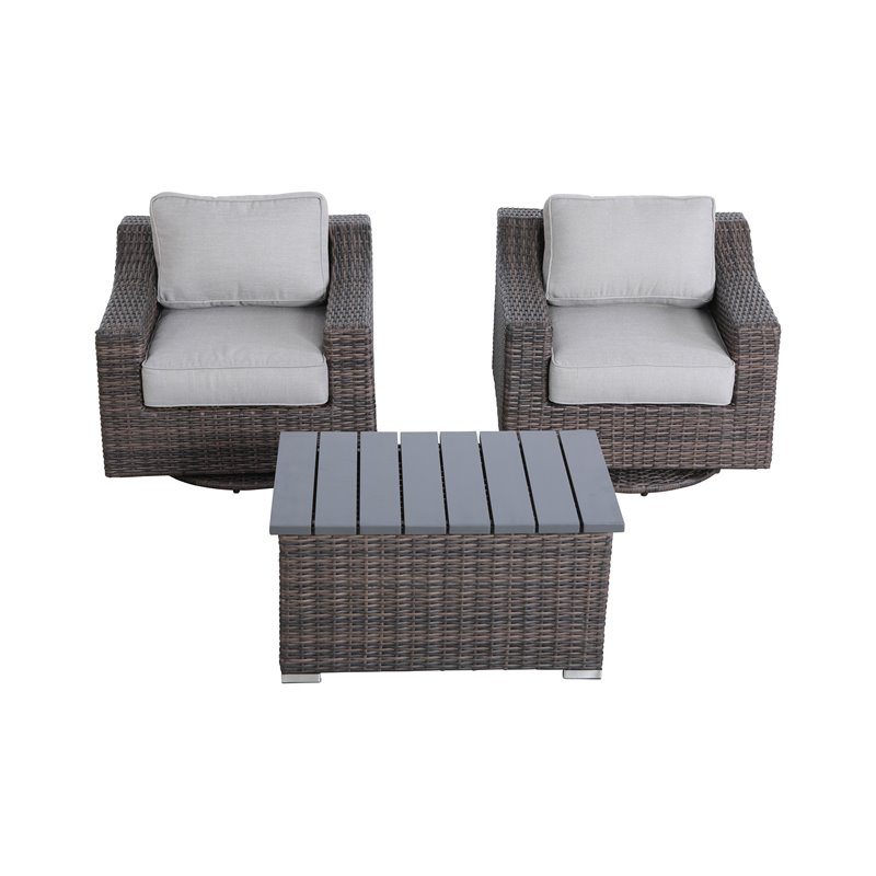 Pemberly Row 3-Piece Wicker Swivel Rocker Sectional Set in Gray