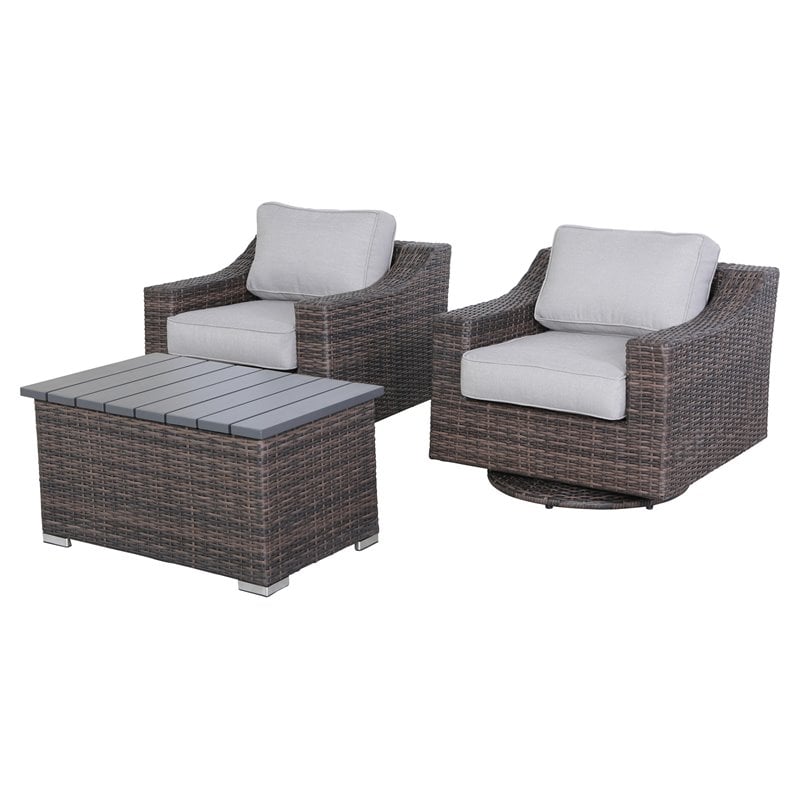 Pemberly Row 3-Piece Wicker Swivel Rocker Sectional Set in Gray
