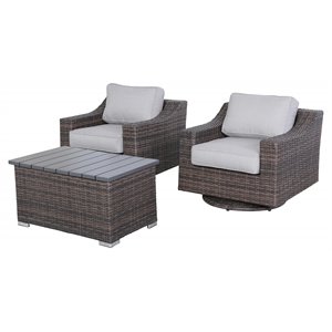 pemberly row 3-piece wicker swivel rocker sectional set in gray