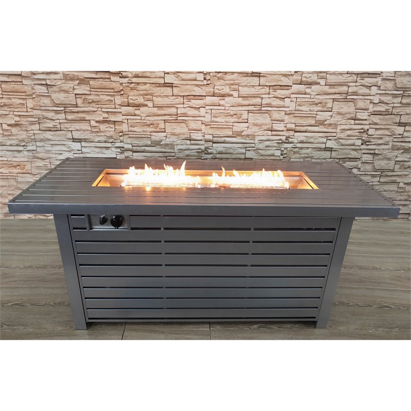 Pemberly Row Metal Propane/Natural Gas Fire Pit Table in Gray