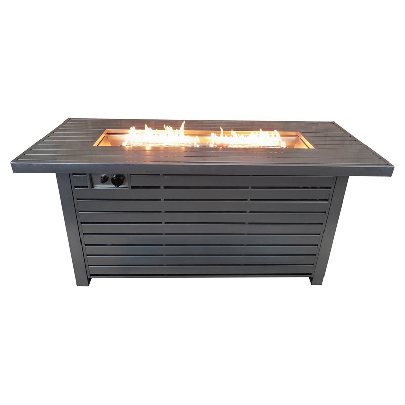 Pemberly Row Metal Propane/Natural Gas Fire Pit Table in Gray