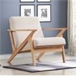 Pemberly Row Solid Wood and Fabric Upholstered Accent Armchair in Beige/Oak