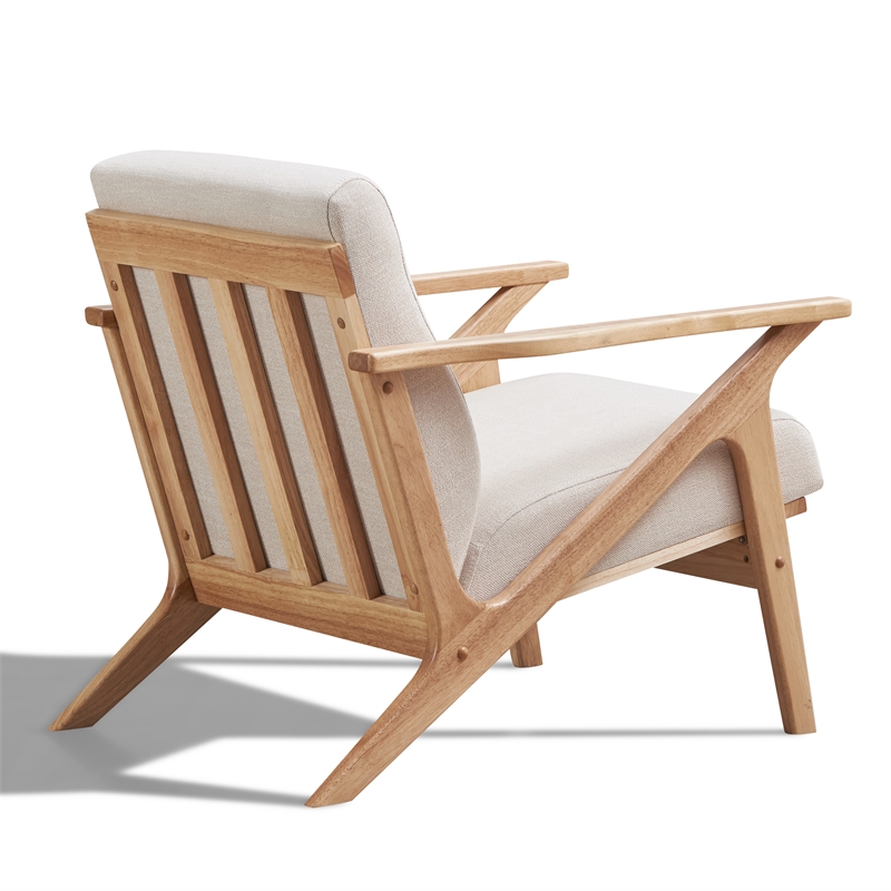 Pemberly Row Solid Wood and Fabric Upholstered Accent Armchair in Beige/Oak