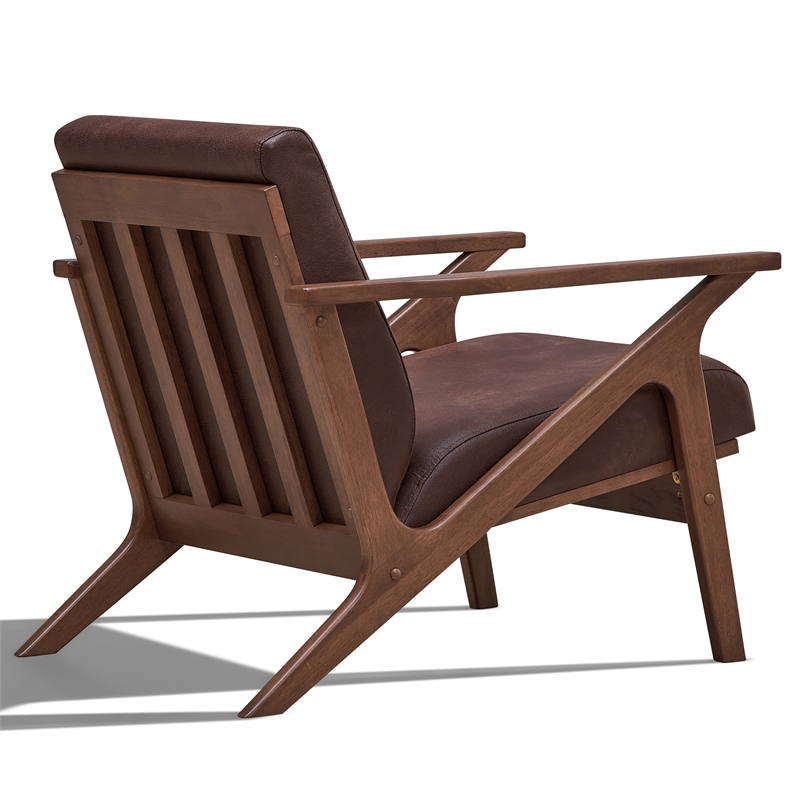 Pemberly Row Solid Wood and Fabric Upholstered Accent Armchair in Brown