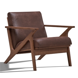 Pemberly Row Solid Wood and Fabric Upholstered Accent Armchair in Brown