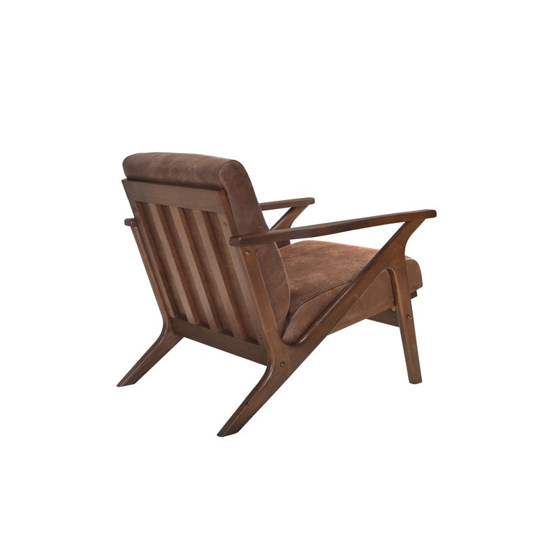 Pemberly Row Solid Wood and Fabric Upholstered Accent Armchair in Mocha Brown