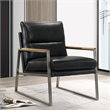 Pemberly Row Stainless Steel & Genuine Leather Accent Chair in Black