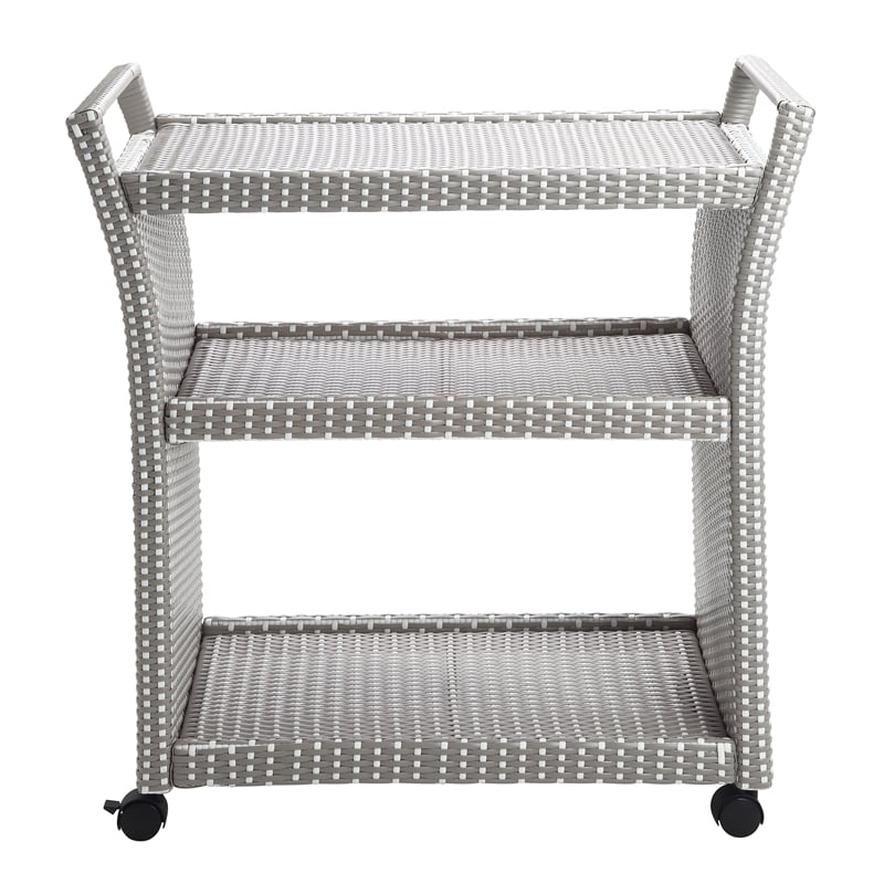 Pemberly Row Modern Outdoor Aluminum Wicker Bar Cart in Gray