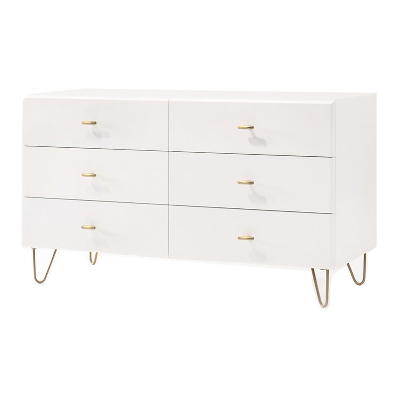 Pemberly Row Modern MDF Wood and Metal Bedroom Dresser in White/Gold