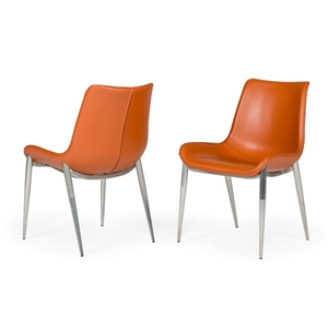 Pemberly Row 17&quot Eco-Leather/Steel Dining Chairs in Orange (Set of 2)